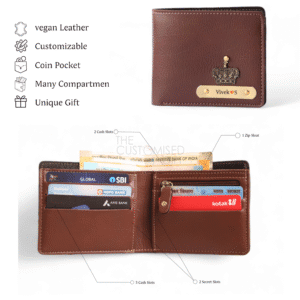 “Personalized men’s gift hamper with leather wallet, pen, keychain, temperature sensor bottle, and Fogg perfume in a premium gift box – ideal for birthdays or anniversaries.”