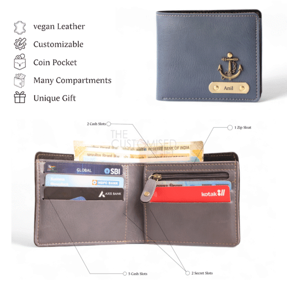 “Personalized men’s gift hamper with leather wallet, pen, keychain, temperature sensor bottle, and Fogg perfume in a premium gift box – ideal for birthdays or anniversaries.”
