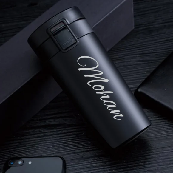 Personalized insulated stainless steel travel mug with push-button lid, 380ml leak-proof spill-resistant coffee mug that keeps drinks hot for 8 hours and cold for 14 hours, perfect for car, office, and gifting