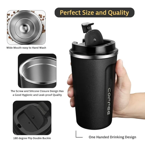 Stainless steel smart coffee mug with LED temperature display, 510ml vacuum insulated travel mug with flip sipper lid, leakproof and BPA-free, ideal for office, car, or gifting
