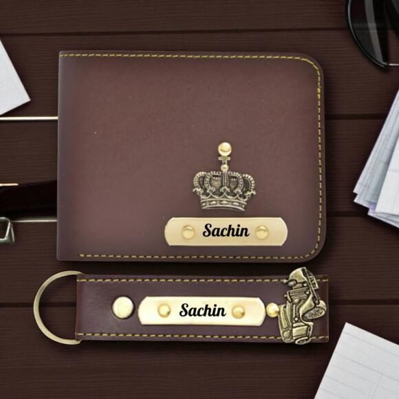 Custom Wallet & Keychain Set for Men – Personalized with Name & Charm | Gift for Him, Husband, Boyfriend (Faux) - Image 2