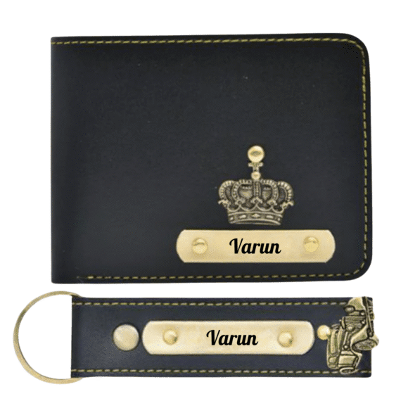 Custom Wallet & Keychain Set for Men – Personalized with Name & Charm | Gift for Him, Husband, Boyfriend (Faux)
