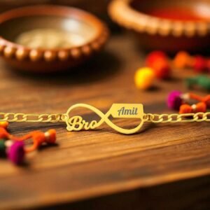 Personalised customised Raksha Bandhan gift for brother – wallet, keychain, chocolates & Rakhi set