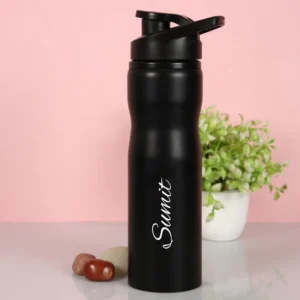 Personalized 750ml stainless steel sipper bottle with metallic matte finish, BPA-free and ergonomic design, ideal for gym, office, travel, and gifting