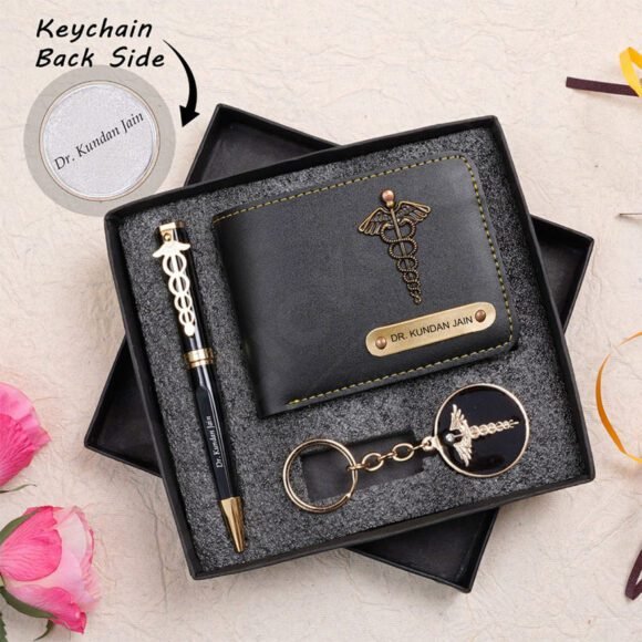 Personalized Gift Hamper For Doctor – Wallet, Pen and Keychain