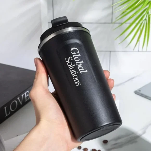 Stainless steel smart coffee mug with LED temperature display, 510ml vacuum insulated travel mug with flip sipper lid, leakproof and BPA-free, ideal for office, car, or gifting