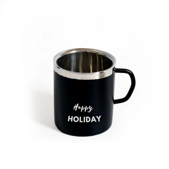 Customized stainless steel mug with name printed, 200ml double-wall unbreakable food-grade mug in black, blue, or pink, perfect for gifting on birthdays, anniversaries, and Valentine's Day