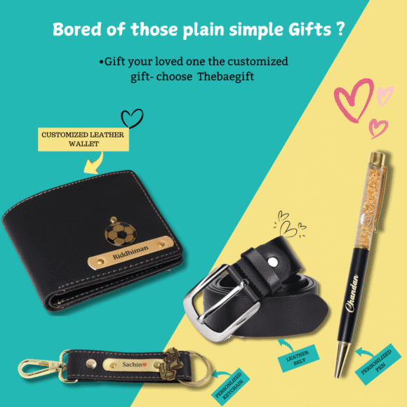 Men’s Personalized Wallet , Pen, Keychain & Belt Gift Set