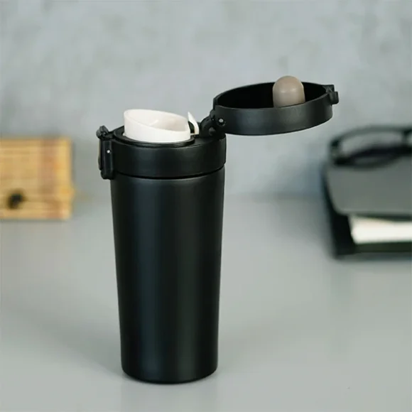 Personalized insulated stainless steel travel mug with push-button lid, 380ml leak-proof spill-resistant coffee mug that keeps drinks hot for 8 hours and cold for 14 hours, perfect for car, office, and gifting