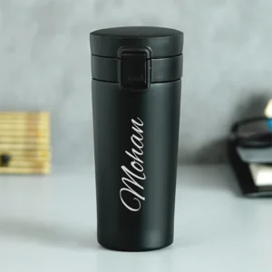 Personalized insulated stainless steel travel mug with push-button lid, 380ml leak-proof spill-resistant coffee mug that keeps drinks hot for 8 hours and cold for 14 hours, perfect for car, office, and gifting