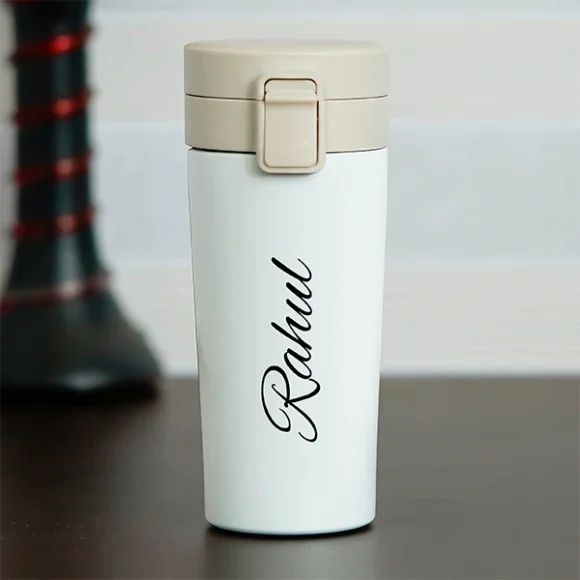 Personalized insulated stainless steel travel mug with push-button lid, leak-proof and spill-proof coffee tumbler, 380ml BPA-free cup that keeps drinks hot for 8 hours and cold for 14 hours, perfect for office, car, or gifting