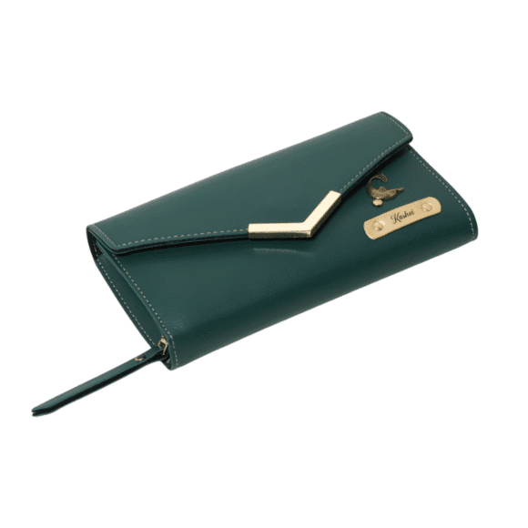 Women’s Personalized Leather Wallet with Name & Charm I Customized 3-Fold Ladies Clutch I