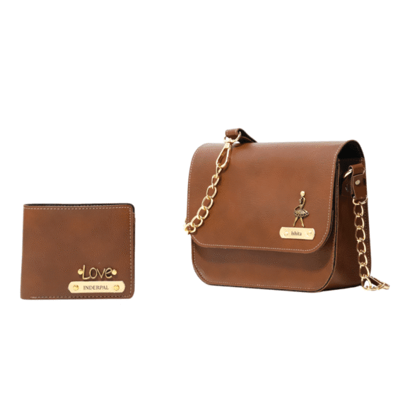The Bae Gift Customized Anniversary Gift for Couple | Personalized Leather Wallet and Women Sling Bag Couple Gift Set | Wedding Anniversary Valentine’s Day Gift for Couples for Men and Women - Image 7