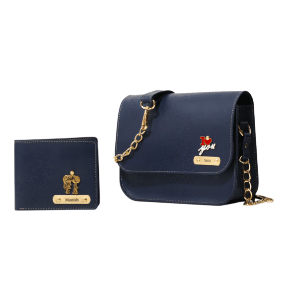 The Bae Gift Customized Anniversary Gift for Couple | Personalized Leather Wallet and Women Sling Bag Couple Gift Set | Wedding Anniversary Valentine’s Day Gift for Couples for Men and Women - Image 2