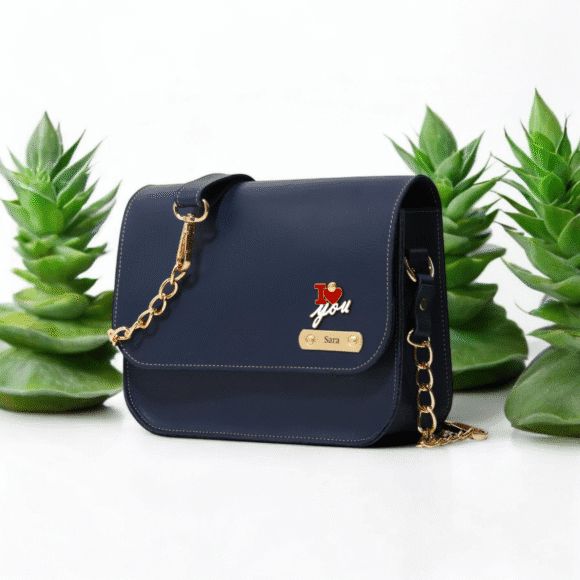 Personalized Leather Woman Chain Sling Bag With Your Name and Elegant Charm on it. On Birthday, Anniversary, Valentine’s Day for Mother, Wife, Sister, Girl-friend.
