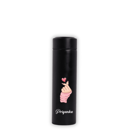 Personalized 500ml stainless steel smart vacuum flask with digital temperature display, BPA-free leakproof bottle for hot and cold drinks, ideal for gym, office, travel, and gifting