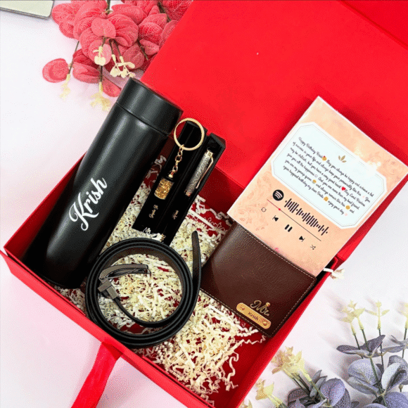 Personalized Hamper- Wallet, Pen, Keychain, Belt, Bottle and Birthday card