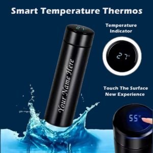 Personalized 500ml smart vacuum flask with touch temperature display, BPA-free stainless steel bottle for hot and cold drinks, leakproof and travel-friendly