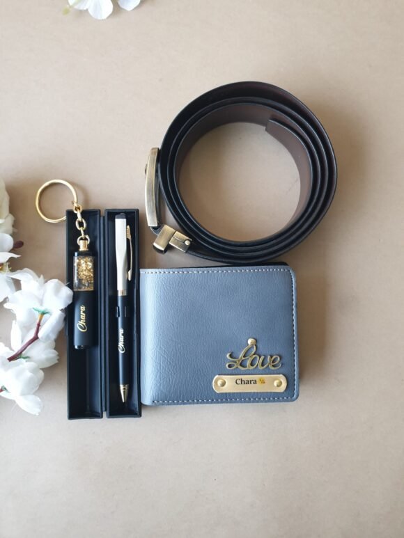 Men’s Personalized Wallet , Pen, Keychain & Belt Gift Set - Image 2