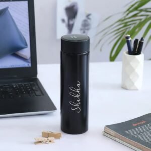 Personalized 500ml stainless steel vacuum insulated flask with smart temperature display, BPA-free and leakproof, ideal for hot and cold drinks, gym, office, travel, and gifting