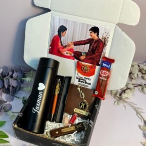 Personalised customised Raksha Bandhan gift for brother – wallet, keychain, chocolates & Rakhi set