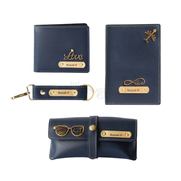 “Personalized men’s gift hamper with leather wallet, pen, keychain, temperature sensor bottle, and Fogg perfume in a premium gift box – ideal for birthdays or anniversaries.”