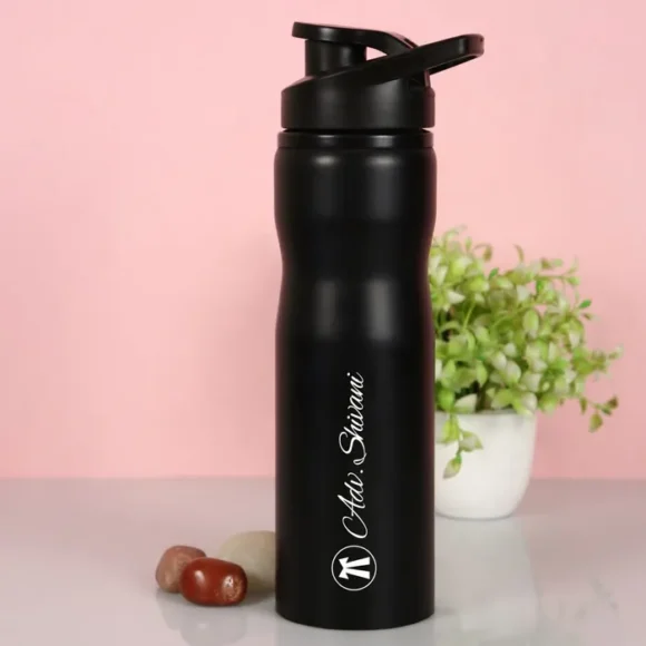 Personalized 750ml stainless steel sipper bottle with metallic matte finish, BPA-free and ergonomic design, ideal for gym, office, travel, and gifting