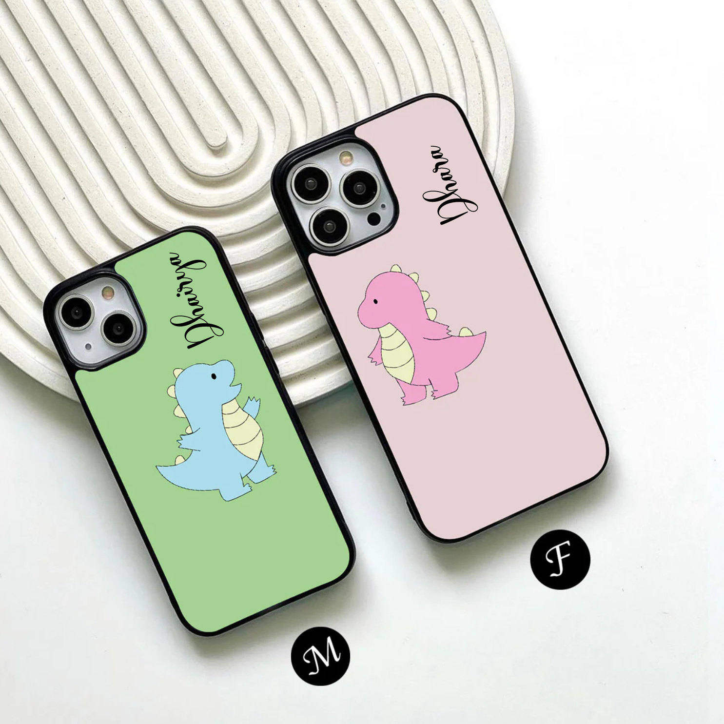 Pink & Blue Dinosaur Couple Glass Case