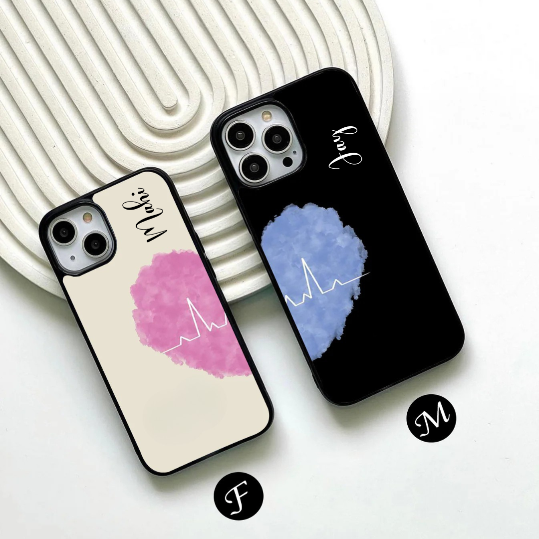 Cute Couple Heart Beat Design Glass Case