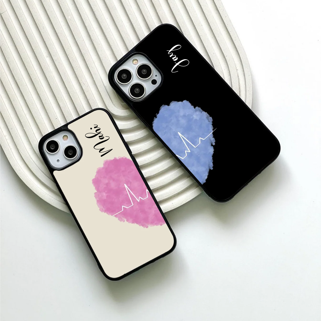 Cute Couple Heart Beat Design Glass Case - Image 2