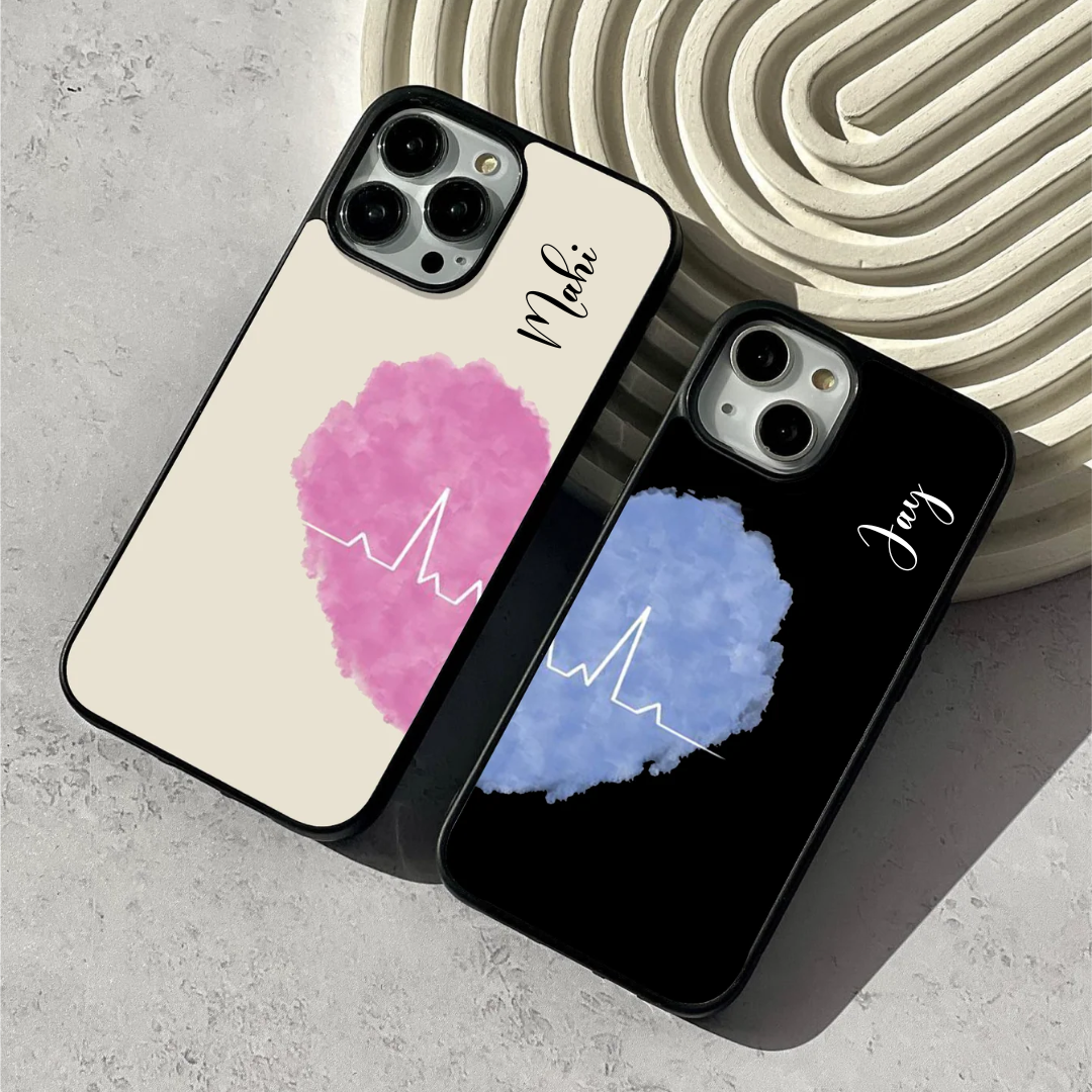 Cute Couple Heart Beat Design Glass Case - Image 4