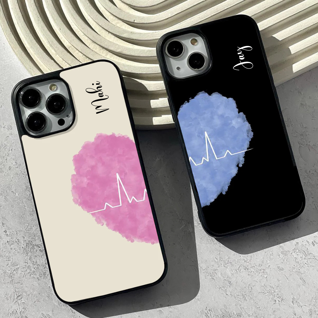 Cute Couple Heart Beat Design Glass Case - Image 5