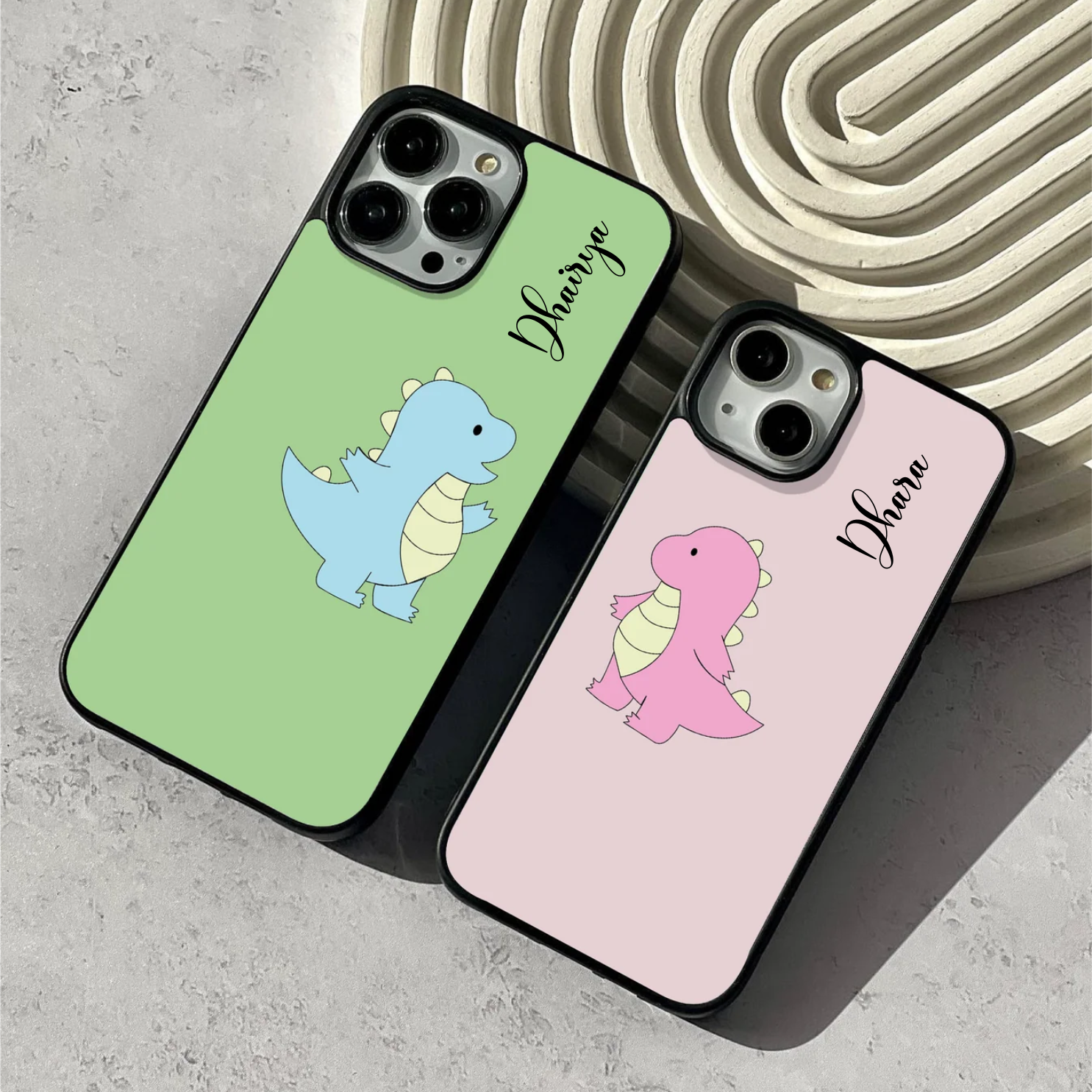 Pink & Blue Dinosaur Couple Glass Case - Image 3