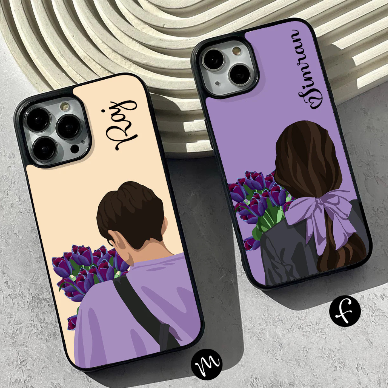 Couple With Flowers Custom Name Glass Case