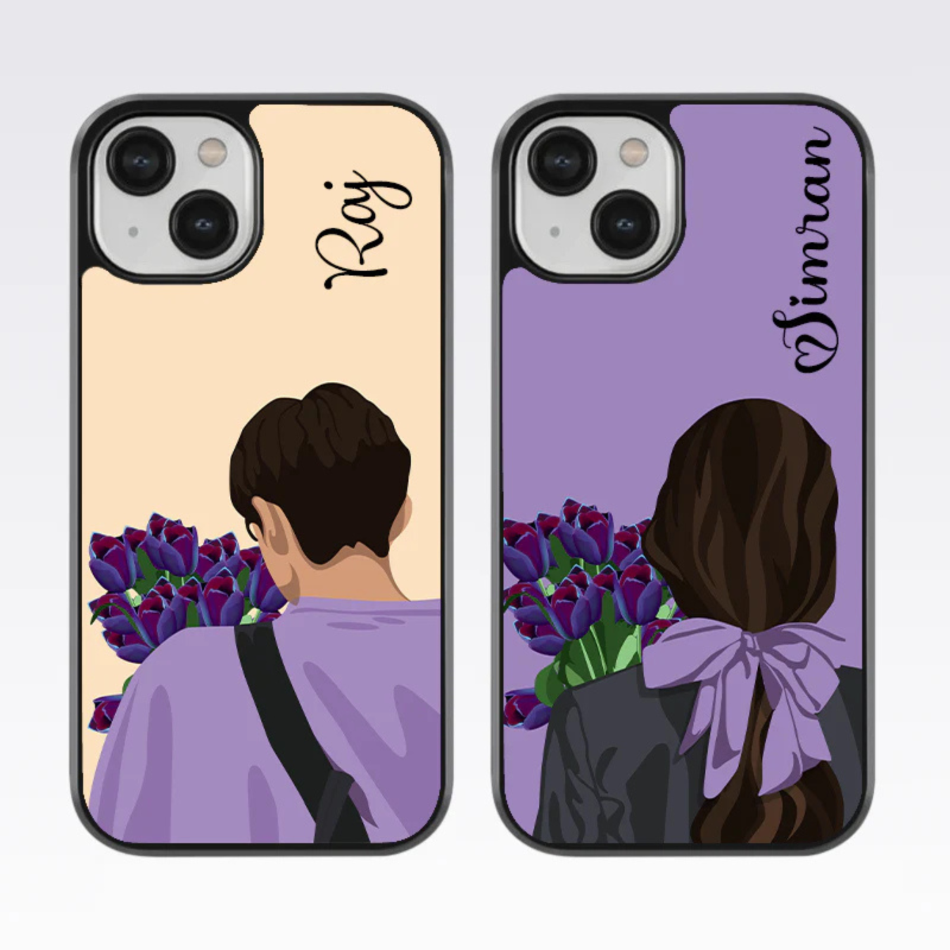 Couple With Flowers Custom Name Glass Case - Image 2